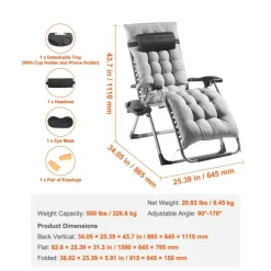 Zero Gravity Recliner Chair Heavy Duty Adjustable with Cushion and Tray